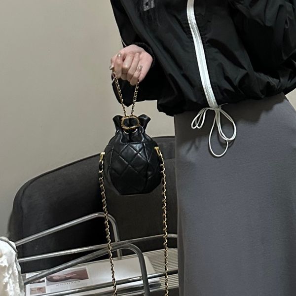 womens crossbody mini blessing vanity bags drawstring bucket metal hardware matelasse chain shoulder designer handbags black silver 2 colors
womens crossbody mini blessing vanity bags drawstring bucket metal hardware matelasse chain shoulder designer handbags black silver 2 colors