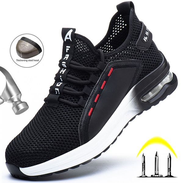 dress shoes air cushion safety men women work sneakers construction breathable mesh lightweight boots 230329, Black
dress shoes air cushion safety men women work sneakers construction breathable mesh lightweight boots 230329, Black