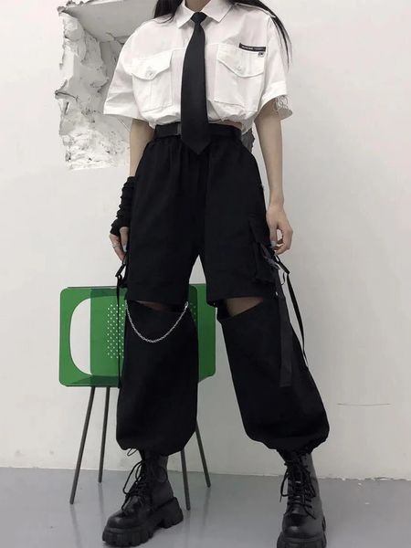 women's pants s gothic streetwear cargo with chain punk techwear black oversize korean fashion wide leg trousers 2023 230329, Black;white
women's pants s gothic streetwear cargo with chain punk techwear black oversize korean fashion wide leg trousers 2023 230329, Black;white