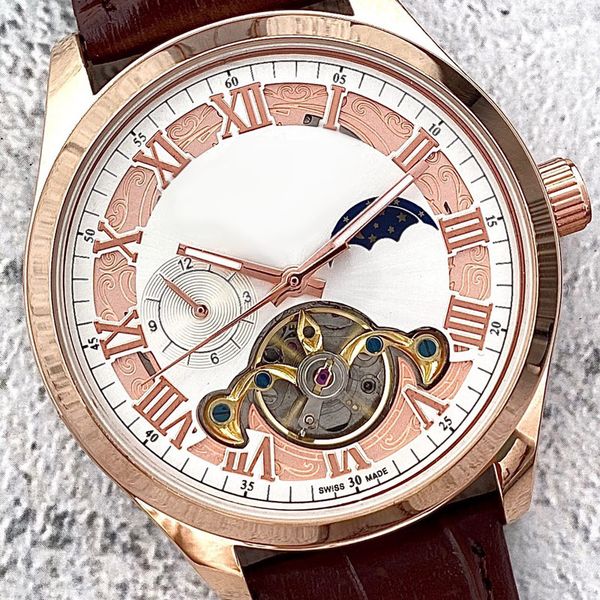 business luxury mens watches brand designer mechanical automatic movement watch moon phase flywheel leather strap wristwatches for men', Slivery;brown
business luxury mens watches brand designer mechanical automatic movement watch moon phase flywheel leather strap wristwatches for men', Slivery;brown