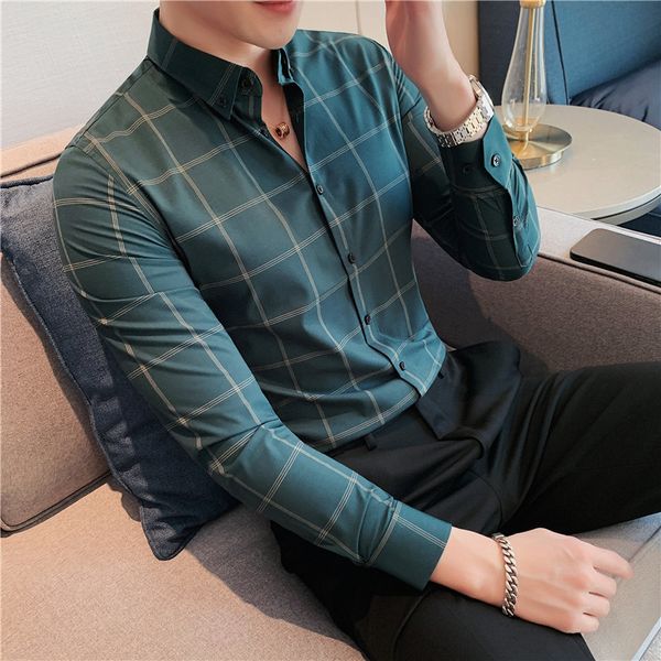 men's casual shirts spring business casual plaid shirt men's formal workwear wedding dress slim social party clothes checked shirt, White;black
men's casual shirts spring business casual plaid shirt men's formal workwear wedding dress slim social party clothes checked shirt, White;black
