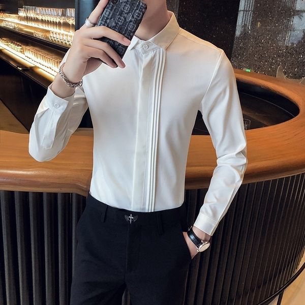 men's casual shirts british style spring men tuxedo shirt long sleeve fashion simple front folds design slim fit casual dress blouse ho, White;black
men's casual shirts british style spring men tuxedo shirt long sleeve fashion simple front folds design slim fit casual dress blouse ho, White;black