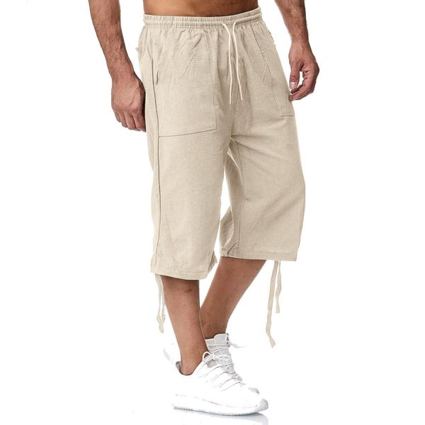 men's pants men cropped trousers summer baggy loose casual side drawstring elastic waist cotton linen solid 230329, Black
men's pants men cropped trousers summer baggy loose casual side drawstring elastic waist cotton linen solid 230329, Black