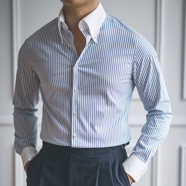 men's casual shirts casual stripe shirt retro shirt dress camisa masculina social contrasting color british style men long sleeve strip, White;black
men's casual shirts casual stripe shirt retro shirt dress camisa masculina social contrasting color british style men long sleeve strip, White;black
