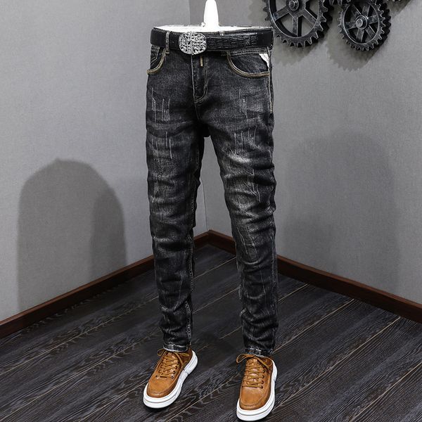 men's jeans fashion designer men jeans retro black gray elastic slim fit ripped jeans men trousers vintage casual stretch denim pants h, Blue
men's jeans fashion designer men jeans retro black gray elastic slim fit ripped jeans men trousers vintage casual stretch denim pants h, Blue