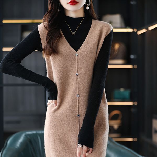 casual dresses 100% merino wool knitwears women long dress winter fashion v-neck pullovers 4colors ladies cashmere vest jn262 230329, Black;gray
casual dresses 100% merino wool knitwears women long dress winter fashion v-neck pullovers 4colors ladies cashmere vest jn262 230329, Black;gray