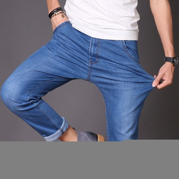 men's jeans summer classic men thin denim jeans lightweight cotton elastic medium high waist fit straight youth simple casual trousers, Blue
men's jeans summer classic men thin denim jeans lightweight cotton elastic medium high waist fit straight youth simple casual trousers, Blue