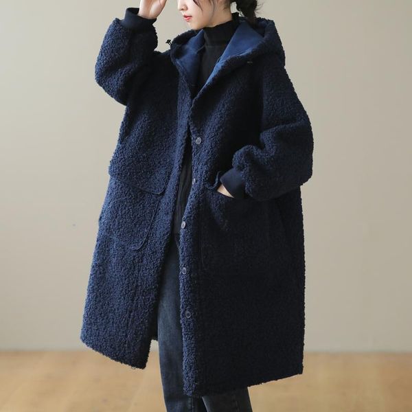 fur 2021 new winter large size women's lambswool coats loose long overcoats solid female blend coats hooded trendy ladies jackets, Black
fur 2021 new winter large size women's lambswool coats loose long overcoats solid female blend coats hooded trendy ladies jackets, Black