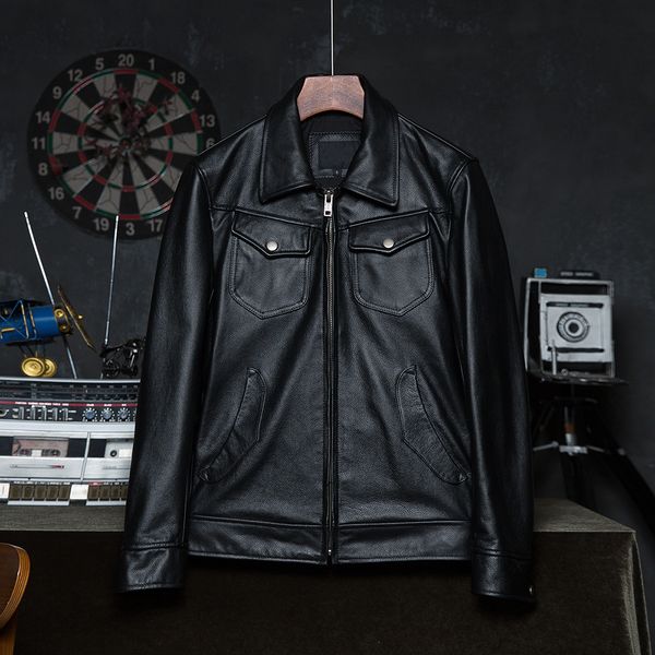 men's leather faux genuine jacket 100 natural cowhide coat male skin clothing spring autumn asian size s6xl drop 230329, Black
men's leather faux genuine jacket 100 natural cowhide coat male skin clothing spring autumn asian size s6xl drop 230329, Black