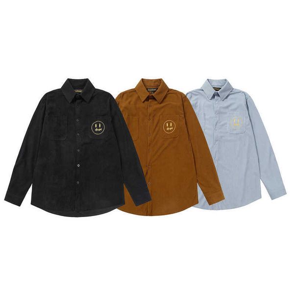 men's plush shirt casual smiley face embroidery long sleeve spring autumn thick coat, Black
men's plush shirt casual smiley face embroidery long sleeve spring autumn thick coat, Black