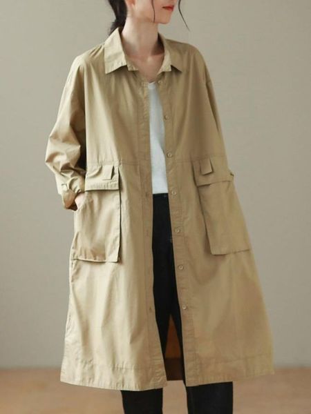 women's trench coat's 2023 spring and summer windbreaker literary fashion midlength temperament cotton linen longsleeved solid col, Tan;black
women's trench coat's 2023 spring and summer windbreaker literary fashion midlength temperament cotton linen longsleeved solid col, Tan;black