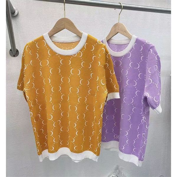 2023 summer fashion women's t-shirt color-blocked all over letter jacquard luxury knitted loose fit short sleeve slim top, White
2023 summer fashion women's t-shirt color-blocked all over letter jacquard luxury knitted loose fit short sleeve slim top, White