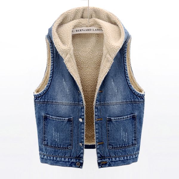 women's vests vintage blue winter thick hooded cashmere denim tank women's sleeveless denim waistcoat loose short tear jeans women, Black;white
women's vests vintage blue winter thick hooded cashmere denim tank women's sleeveless denim waistcoat loose short tear jeans women, Black;white