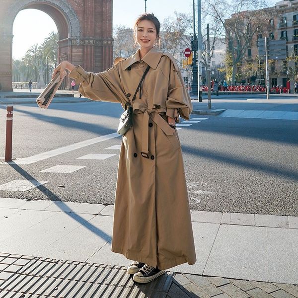 women's trench coats spring wear wind vane tall and super long khaki gray waistband windbreaker coat woman 230329, Tan;black
women's trench coats spring wear wind vane tall and super long khaki gray waistband windbreaker coat woman 230329, Tan;black