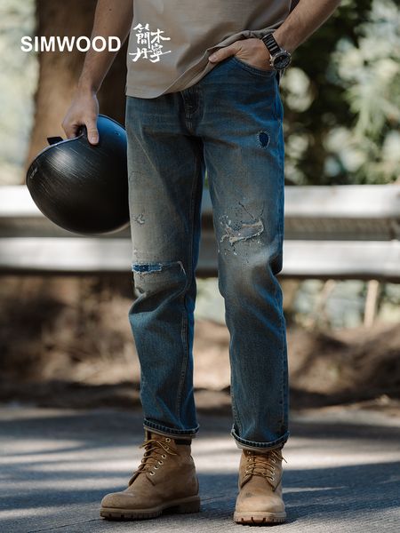 men's jeans high standard 2023 spring summer 14 oz ripped patchwork regular straight men fashion vintage denim pants 230329, Blue
men's jeans high standard 2023 spring summer 14 oz ripped patchwork regular straight men fashion vintage denim pants 230329, Blue
