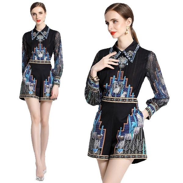 summer black short pant sets designer two piece set 2023 women graceful print shirt and casual shorts resort short pants suits long sleeve o, White
summer black short pant sets designer two piece set 2023 women graceful print shirt and casual shorts resort short pants suits long sleeve o, White