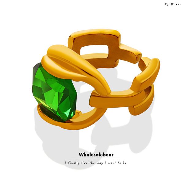 women vintage gold emerald crystal stone ring geometric wide band quality stainless riings, Silver
women vintage gold emerald crystal stone ring geometric wide band quality stainless riings, Silver