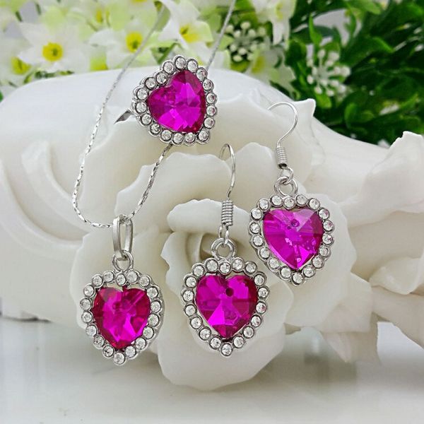 5 sets/lot heart of the sea pendant necklace ear studs ring jewelry suit inlaid zircon rhinestone twinkle decorate adjeustable length americ, Silver
5 sets/lot heart of the sea pendant necklace ear studs ring jewelry suit inlaid zircon rhinestone twinkle decorate adjeustable length americ, Silver