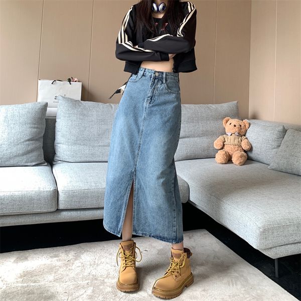 skirts vintage blue high waist slit denim skirt women's spring autumn street style slits show thin midlength hip bag female 230329, Black
skirts vintage blue high waist slit denim skirt women's spring autumn street style slits show thin midlength hip bag female 230329, Black