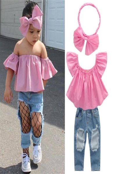 summer baby girl kids clothes set pink ripped jeans denim pants bows headband 3 pcs sets kids designer clothes girls8892891, White
summer baby girl kids clothes set pink ripped jeans denim pants bows headband 3 pcs sets kids designer clothes girls8892891, White