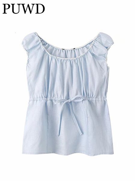 women's tanks camis puwd cute girl slim blue tank summer fashion ladies sleeveless bow round collar short elegant women chic 230329, White
women's tanks camis puwd cute girl slim blue tank summer fashion ladies sleeveless bow round collar short elegant women chic 230329, White