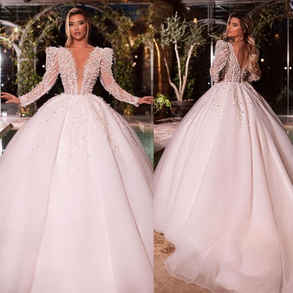 exquisite v neck pearls arabic wedding dresses ball gown elegant full sleeve applique bridal dress floor length lace custom made, White
exquisite v neck pearls arabic wedding dresses ball gown elegant full sleeve applique bridal dress floor length lace custom made, White