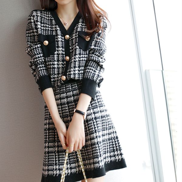 two piece dress women fashion knitted sweater skirt two piece set houndstooth casual single-breasted pullover knit and a-line skirts sets 2, White
two piece dress women fashion knitted sweater skirt two piece set houndstooth casual single-breasted pullover knit and a-line skirts sets 2, White