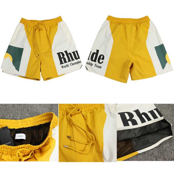 rhude american shorts sunset letter print color blocker summer sports beach pants yellow capris, White;black
rhude american shorts sunset letter print color blocker summer sports beach pants yellow capris, White;black