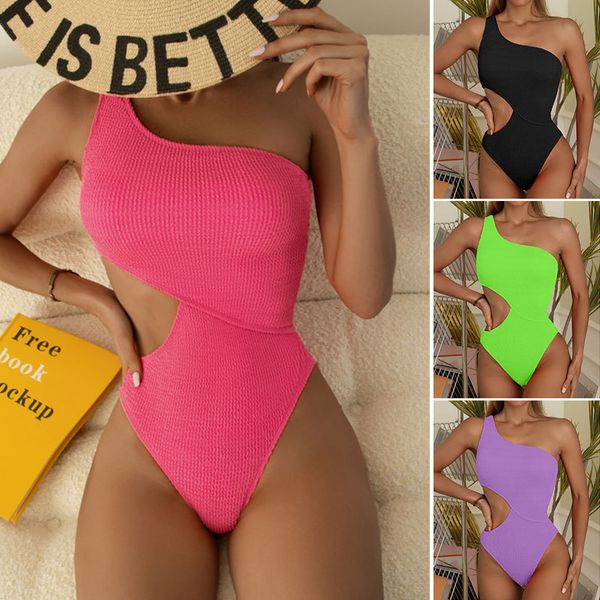 one shoulder women's swimsuit one piece cut out swimwear women textured monokini solid bathing suit beach wear, White;black
one shoulder women's swimsuit one piece cut out swimwear women textured monokini solid bathing suit beach wear, White;black