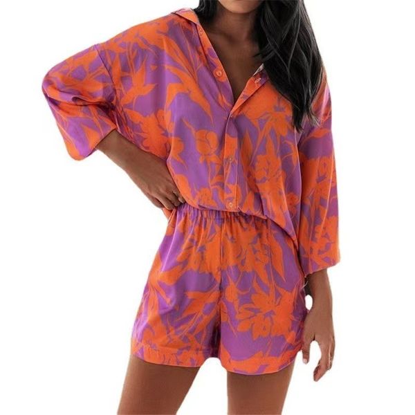 women's shorts two piece set summer fashion printed holiday casual lapel button long sleeve tshirt pants suit 230329, White;black
women's shorts two piece set summer fashion printed holiday casual lapel button long sleeve tshirt pants suit 230329, White;black