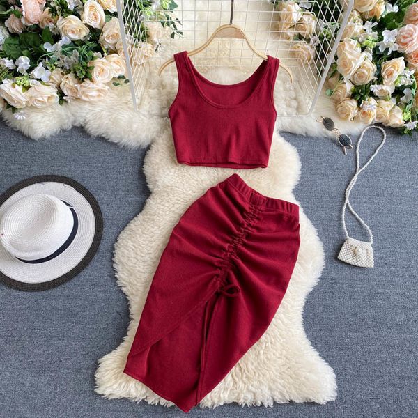 two piece dress european style sprint summer women knitting cropped drawstring pleated skirt two-piece suit fashion clothes 230329, White
two piece dress european style sprint summer women knitting cropped drawstring pleated skirt two-piece suit fashion clothes 230329, White