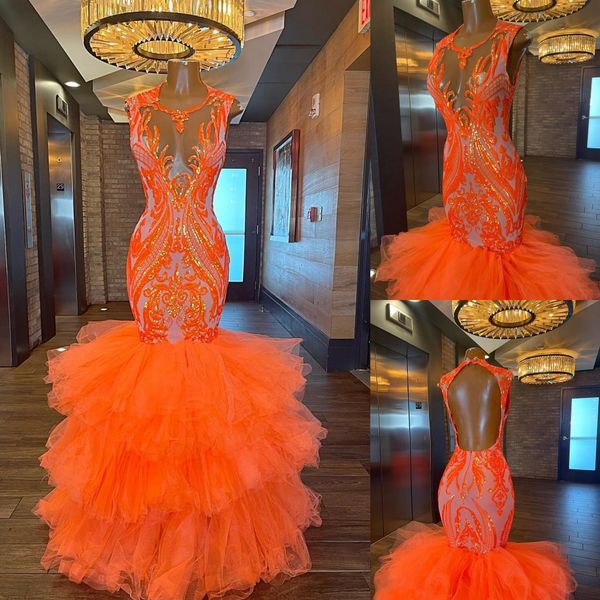 orange backless prom dresses mermaid lace evening gowns sheer jewel neckline tiered floor length tulle formal dress, Black
orange backless prom dresses mermaid lace evening gowns sheer jewel neckline tiered floor length tulle formal dress, Black