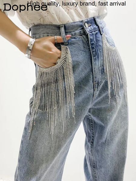 women's jeans tassel highend chain bling shiny jean spring autumn irregular full diamond straight denim trousers streetwear 230329, Blue
women's jeans tassel highend chain bling shiny jean spring autumn irregular full diamond straight denim trousers streetwear 230329, Blue