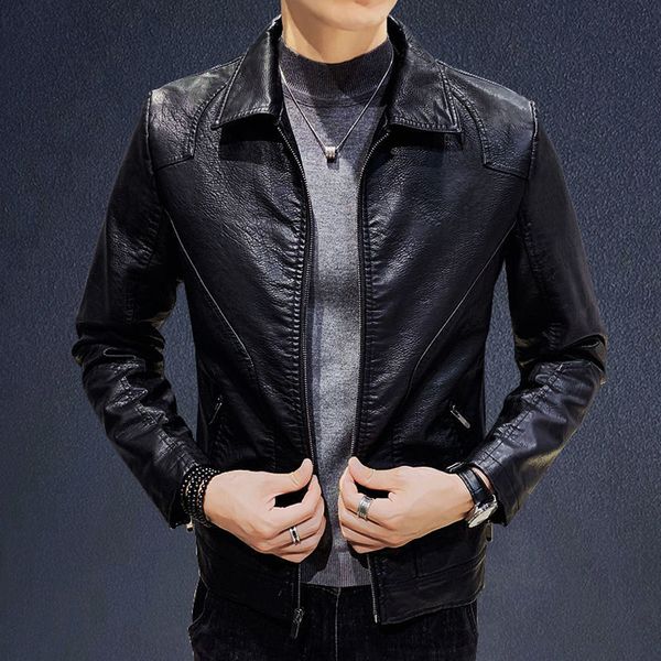 men's leather faux leather coat short spring and autumn imitation thin casual jacket 230329, Black
men's leather faux leather coat short spring and autumn imitation thin casual jacket 230329, Black