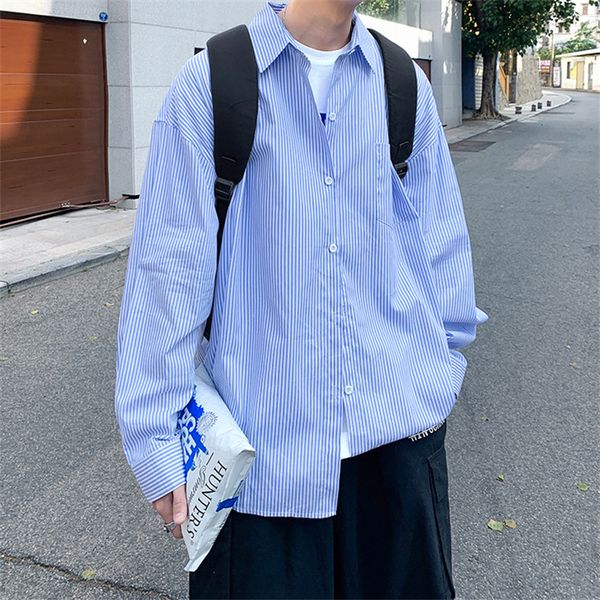 men's casual shirts blue and white stripe blouse long sleeve korea fashion oversize blouses thin harajuku coats loose striped cardigan, White;black
men's casual shirts blue and white stripe blouse long sleeve korea fashion oversize blouses thin harajuku coats loose striped cardigan, White;black