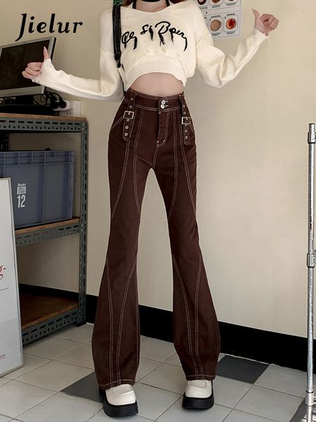 women's jeans jielur retro high waisted flare jean korean autumn y2k street brown pants female buckle cool casual sxl 230329, Blue
women's jeans jielur retro high waisted flare jean korean autumn y2k street brown pants female buckle cool casual sxl 230329, Blue