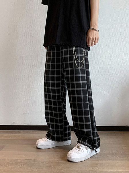 women's pants s casual plaid fashion streetwear with chain hip hop high waist wide leg loose trousers korean man harem summer 230329, Black;white
women's pants s casual plaid fashion streetwear with chain hip hop high waist wide leg loose trousers korean man harem summer 230329, Black;white