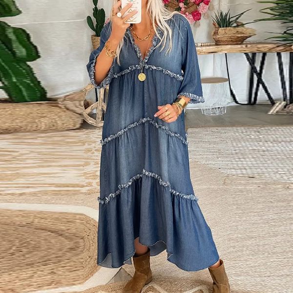 casual dresses v-neck half sleeve solid long dress vintage summer loose high waist pleats swing beach dress blue women denim dress vestidos, Black;gray
casual dresses v-neck half sleeve solid long dress vintage summer loose high waist pleats swing beach dress blue women denim dress vestidos, Black;gray