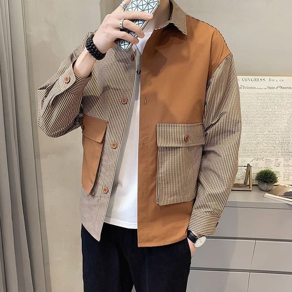 men's casual shirts fashion button spliced pockets asymmetrical striped shirt men's clothing autumn oversized casual all-match sh, White;black
men's casual shirts fashion button spliced pockets asymmetrical striped shirt men's clothing autumn oversized casual all-match sh, White;black