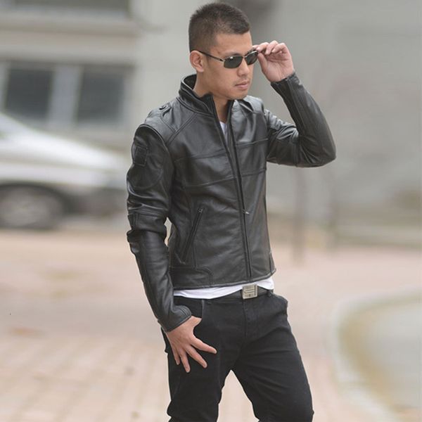 men's leather faux jacket men autumn genuine coat solid slim male casual cow plus size stand jacket outerwear 230329, Black
men's leather faux jacket men autumn genuine coat solid slim male casual cow plus size stand jacket outerwear 230329, Black