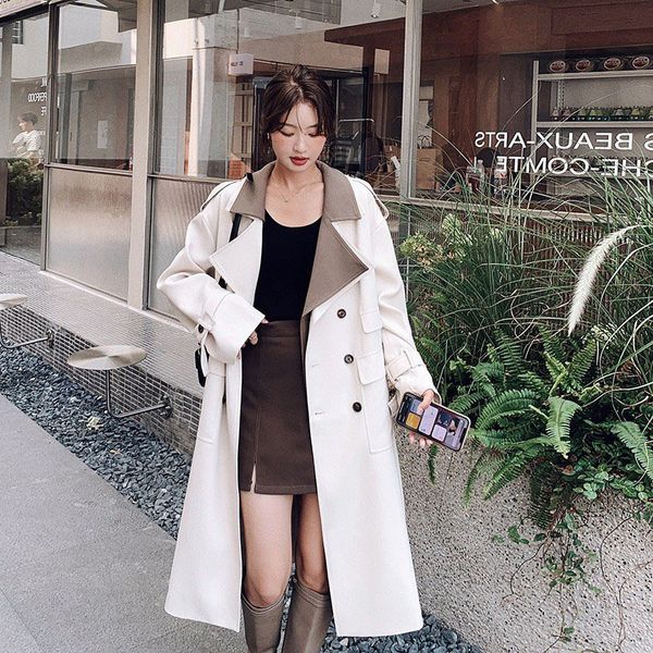 women's trench coats autumn style fashionable color contrast windbreaker korean version loose and thin medium long waist jacket 230329, Tan;black
women's trench coats autumn style fashionable color contrast windbreaker korean version loose and thin medium long waist jacket 230329, Tan;black