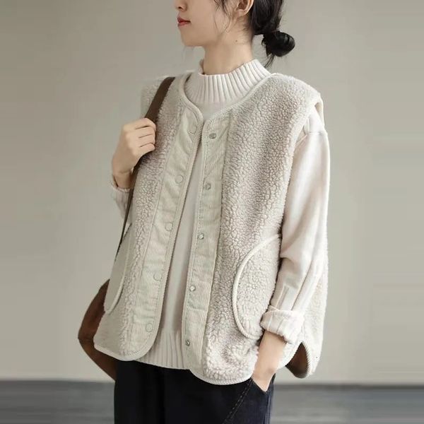 women's vests reversible wool tank women's autumn winter loose sleeve less corduroy tank jacket fashion pocket gold plated women&#, Black;white
women's vests reversible wool tank women's autumn winter loose sleeve less corduroy tank jacket fashion pocket gold plated women&#, Black;white