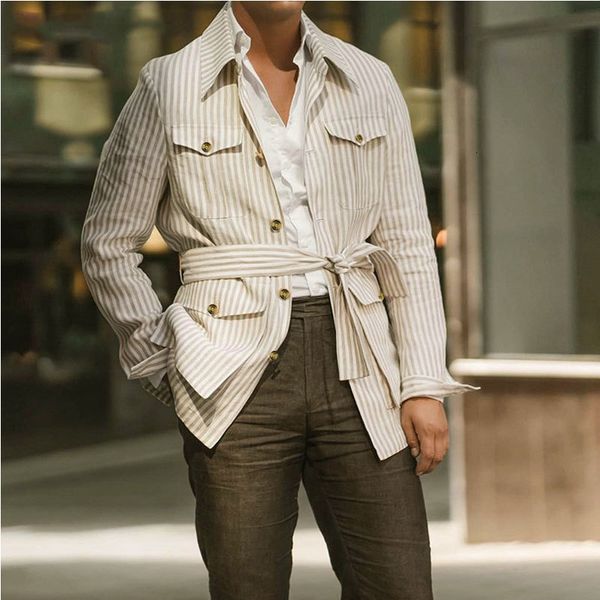 men's casual shirts men's long sleeve striped shirt casual streetwear button pocket belted shirt for men mid-length men's clo, White;black
men's casual shirts men's long sleeve striped shirt casual streetwear button pocket belted shirt for men mid-length men's clo, White;black