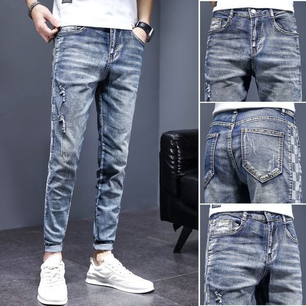 men's jeans spring autumn original stretch skinny ripped denim designer korean fashion men slim luxury clothing trousers jeans pants 23, Blue
men's jeans spring autumn original stretch skinny ripped denim designer korean fashion men slim luxury clothing trousers jeans pants 23, Blue