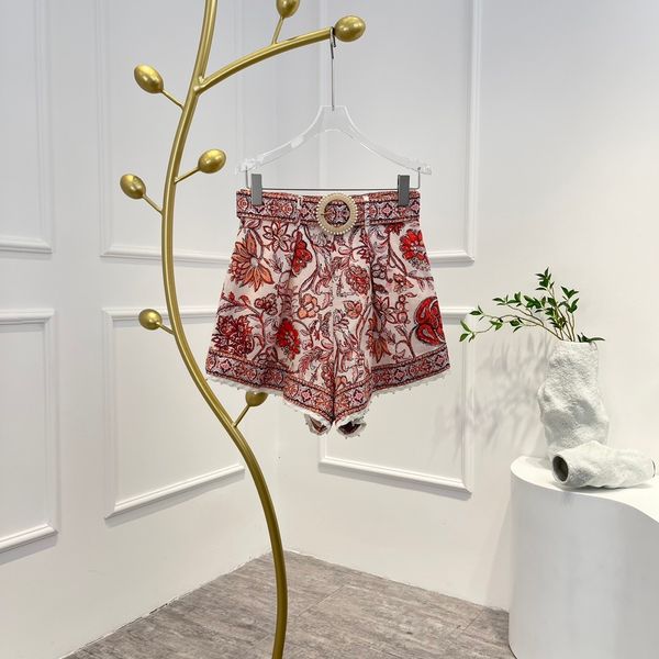 women's shorts arrival 2023 linen fall red floral printing waist belt lady 230329, White;black
women's shorts arrival 2023 linen fall red floral printing waist belt lady 230329, White;black