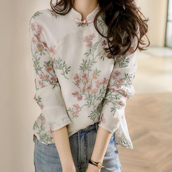 women's polos linen shirt cheongsam blouse chinese style flower embroidery long sleeve autumn cotton and elegant 230330, White
women's polos linen shirt cheongsam blouse chinese style flower embroidery long sleeve autumn cotton and elegant 230330, White