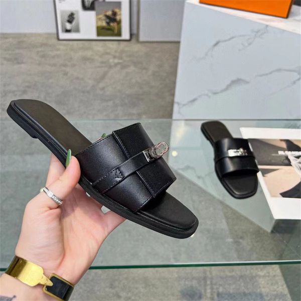 designer women's slippers fashion leather classic buckle flat heels casual women's sandals seaside beach comfortable flip-flops la, Black
designer women's slippers fashion leather classic buckle flat heels casual women's sandals seaside beach comfortable flip-flops la, Black