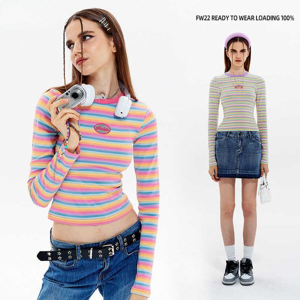 women's t-shirt heyhenry laser decal embroidery new slim fit fashion color stripe bottom shirt long sleeve t-shirt, White
women's t-shirt heyhenry laser decal embroidery new slim fit fashion color stripe bottom shirt long sleeve t-shirt, White