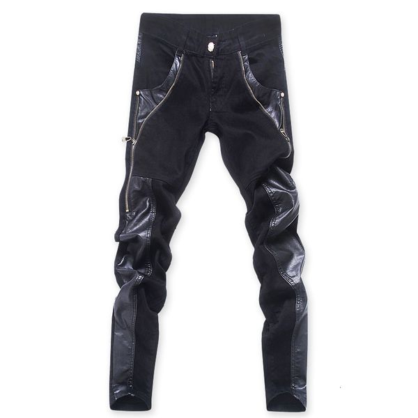 men's jeans fashion designer black zipper motorcycle leather pants korean slim skinny splice denim 230330, Blue
men's jeans fashion designer black zipper motorcycle leather pants korean slim skinny splice denim 230330, Blue