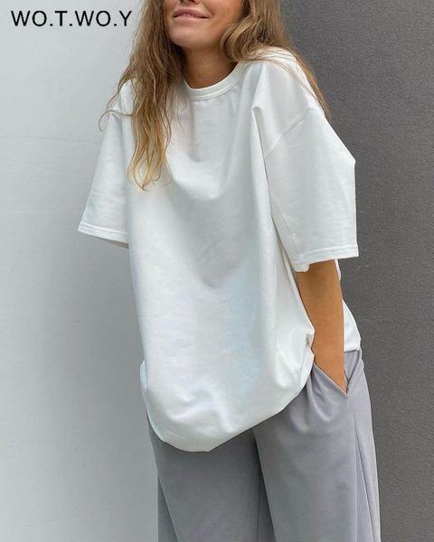 women's t-shirt wotwoy summer casual solid oversized t-shirts women 100% cotton loose knitted tee shirts female o-neck basic harajuku, White
women's t-shirt wotwoy summer casual solid oversized t-shirts women 100% cotton loose knitted tee shirts female o-neck basic harajuku, White